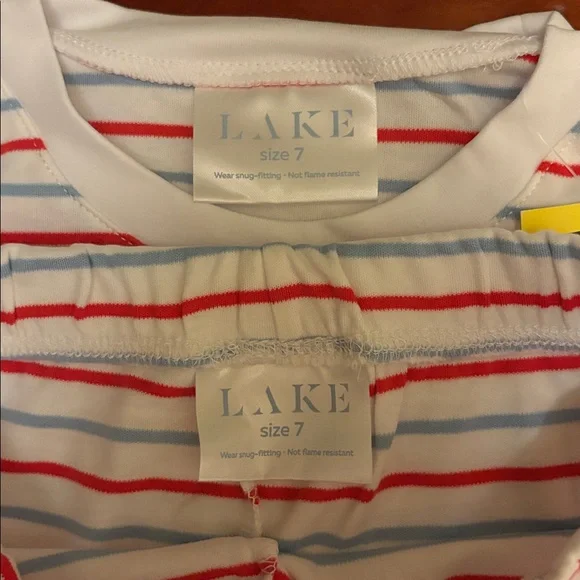 Lake Pajamas x Minnow Kids Long Long Pajama Set in Americana Stripe SZ 7 NEW - Picture 2 of 3